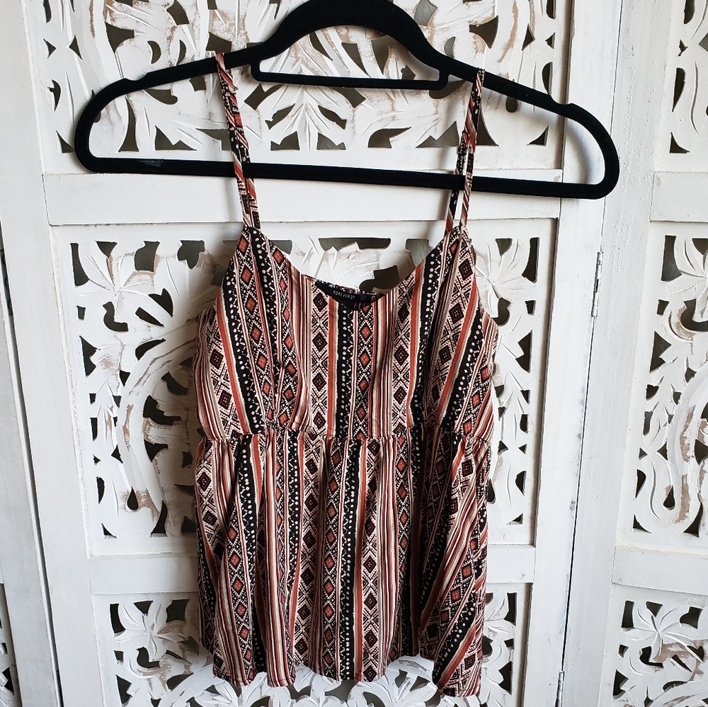Forever 21 Orange Geometric Fit and Flare Tank Top